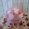Sac enchanté floral violet et lilas avec hortensias, roses en mousse et option de personnalisation