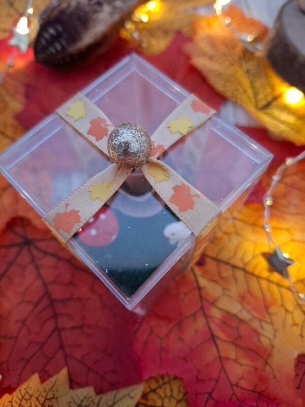 creation-foret-boite-transparente-deco-champetre-3.jpg Boîte enchantée “Douceur forestière” présentant une rose en mousse marron, un lapin miniature, un champignon décoratif, un fond de fausse herbe et des touches de paillettes, pour un rendu féérique et naturel.